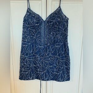 Alyce Paris Midnight Blue Leaf Sequin Mini Dress